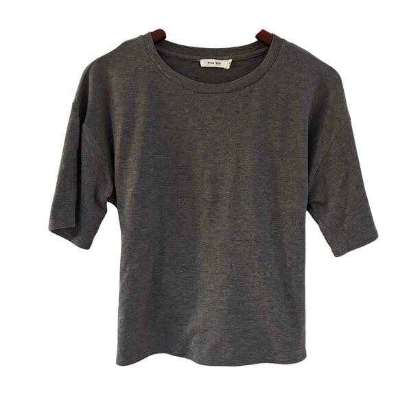 Mod Ref Gray Tie Back Crop Oversized T Shirt Stretchy Minimalist Feminine Size M - Picture 1 of 5